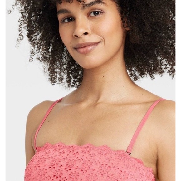 2X Auden Women's Size Medium BANDEAU Bralettes bras Lace Coral & Blue - Picture 2 of 9